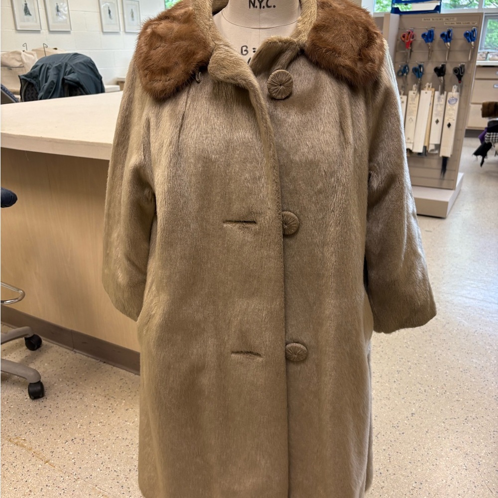 Elegant Tan Coat with Real Fur Collar